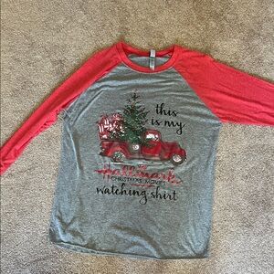 3/4 sleeve Christmas  Red and Gray Shirt